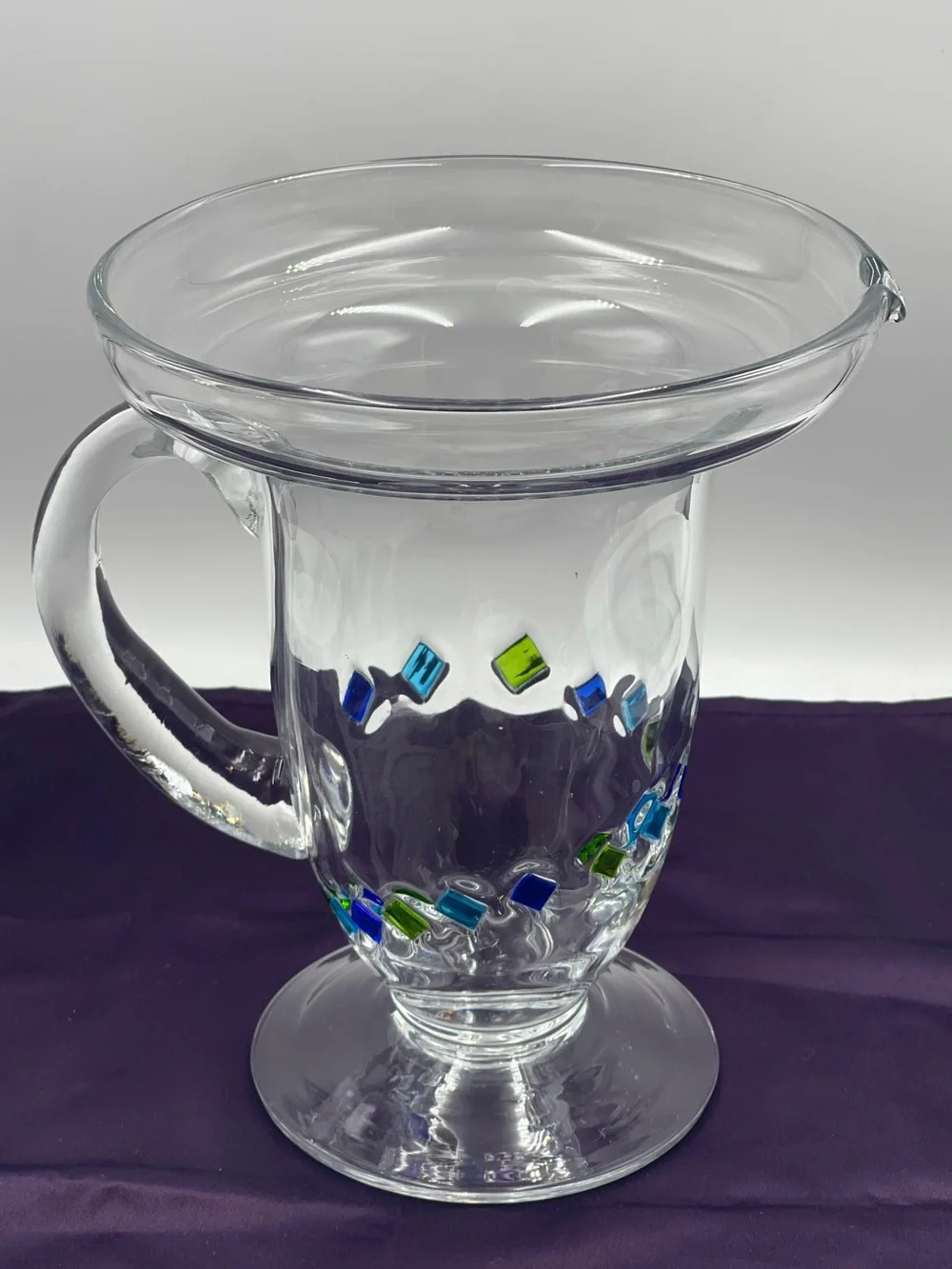 Vintage Global Amici Harlequin II Hand Blown Glass Wide Brim Sangria Pitcher